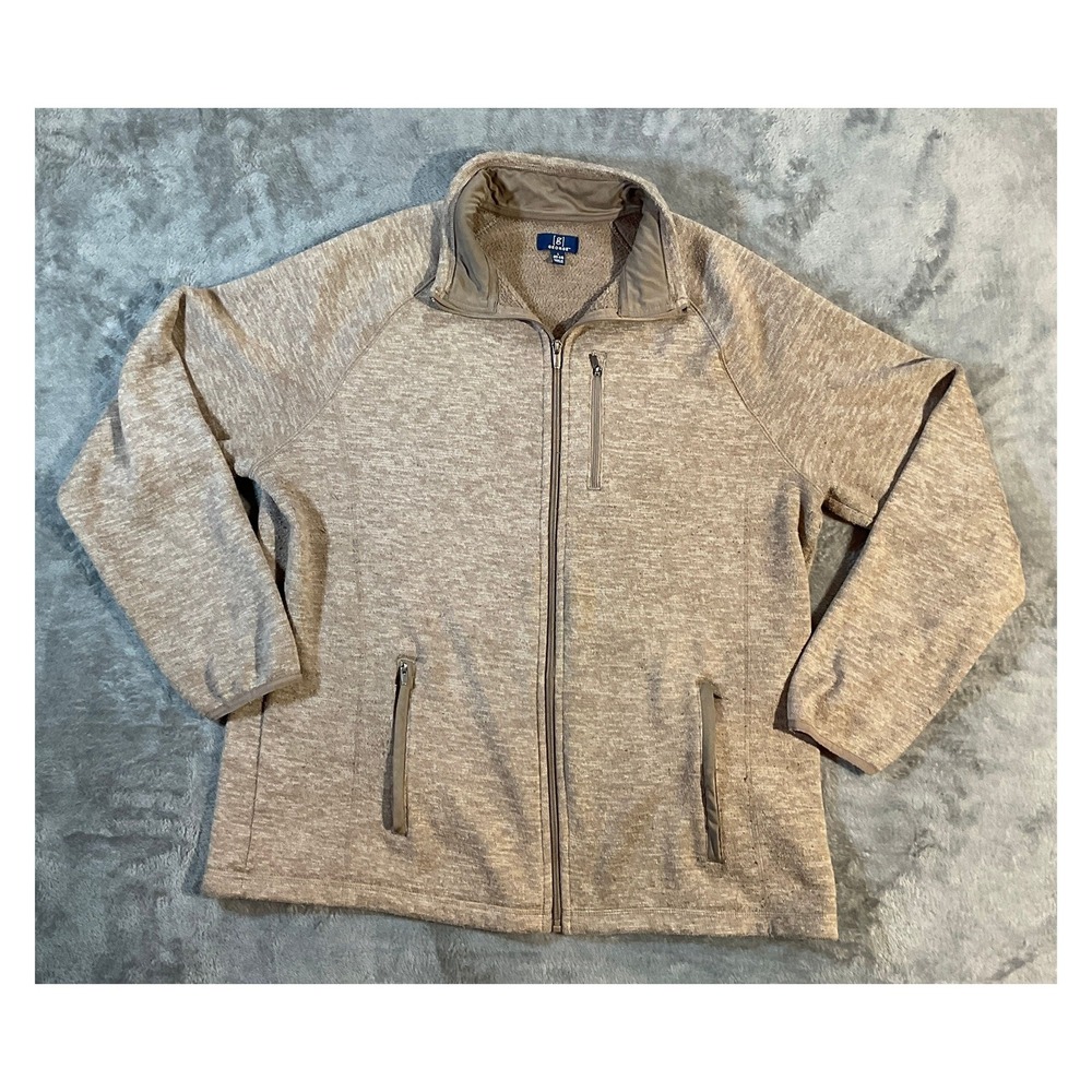 George Men's Tan Heathered Fleece Lined Full Zip Jacket Size L
